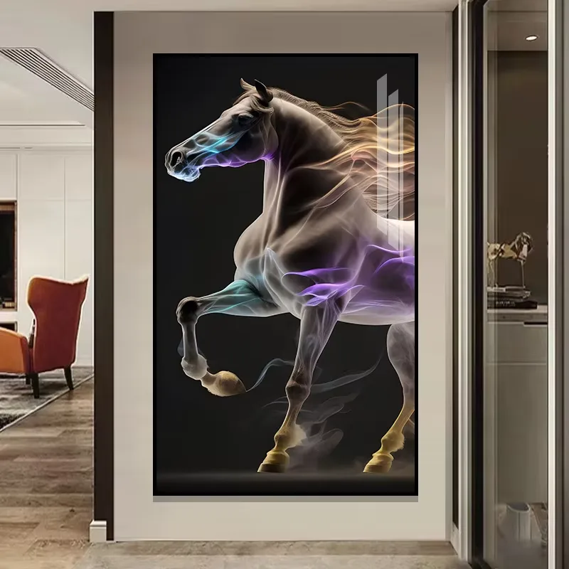 Modern Atmosphere Light Luxury Horse Hanging Picture Aluminum Alloy Set with Diamonds Crystal Porcelain Painting Home Decoration