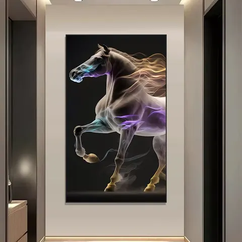 Modern Atmosphere Light Luxury Horse Hanging Picture Aluminum Alloy Set with Diamonds Crystal Porcelain Painting Home Decoration