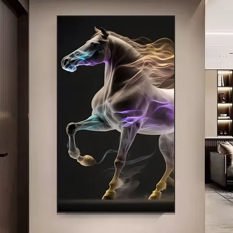 Modern Atmosphere Light Luxury Horse Hanging Picture Aluminum Alloy Set with Diamonds Crystal Porcelain Painting Home Decoration