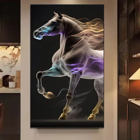 Modern Atmosphere Light Luxury Horse Hanging Picture Aluminum Alloy Set with Diamonds Crystal Porcelain Painting Home Decoration