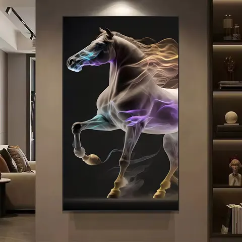 Modern Atmosphere Light Luxury Horse Hanging Picture Aluminum Alloy Set with Diamonds Crystal Porcelain Painting Home Decoration
