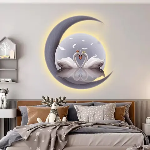 Modern Bedroom Art Home Decor Painting Advanced Sense Swan Bedroom Headboard Background Wall LED Glow Painting