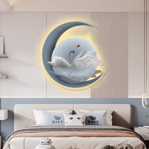 抽象 单幅 装饰画 现代简约 卧室背景墙挂画 LED带灯画