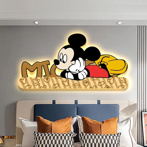 Modern Children's Bedroom Bed Hanging Pictures Wall Art LED Light Painting Crystal Porcelain Painting Home Decoration