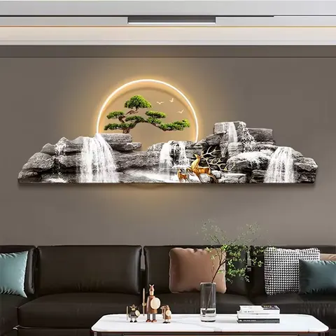 Modern Chinese Simplicity Crystal Porcelain Painting New Laser Engraving Art for Living Room Background Wall Printed Decor Art