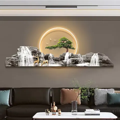 Modern Chinese Simplicity Crystal Porcelain Painting New Laser Engraving Art for Living Room Background Wall Printed Decor Art