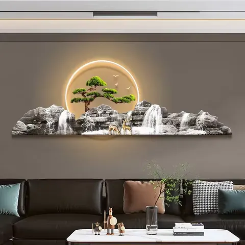 Modern Chinese Simplicity Crystal Porcelain Painting New Laser Engraving Art for Living Room Background Wall Printed Decor Art