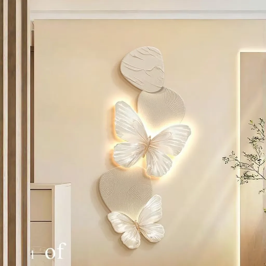 Modern Cream-Colored Elegant Butterfly Wall Lamp High-End 3D Vertical Sandstone Texture Art Deco Hanging Wall Birthday Wall Vase