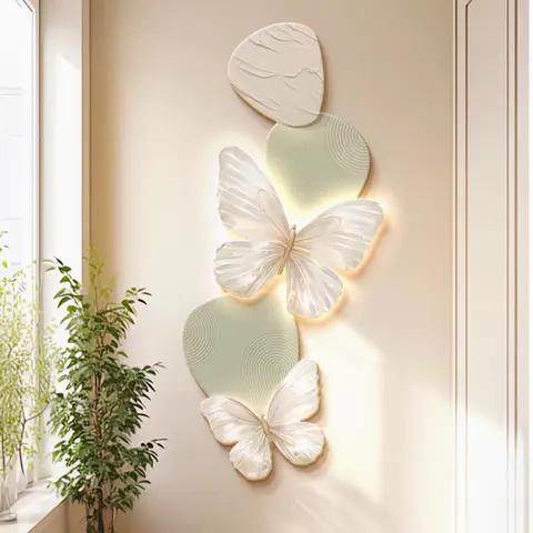 Modern Cream-Colored Elegant Butterfly Wall Lamp High-End 3D Vertical Sandstone Texture Art Deco Hanging Wall Birthday Wall Vase