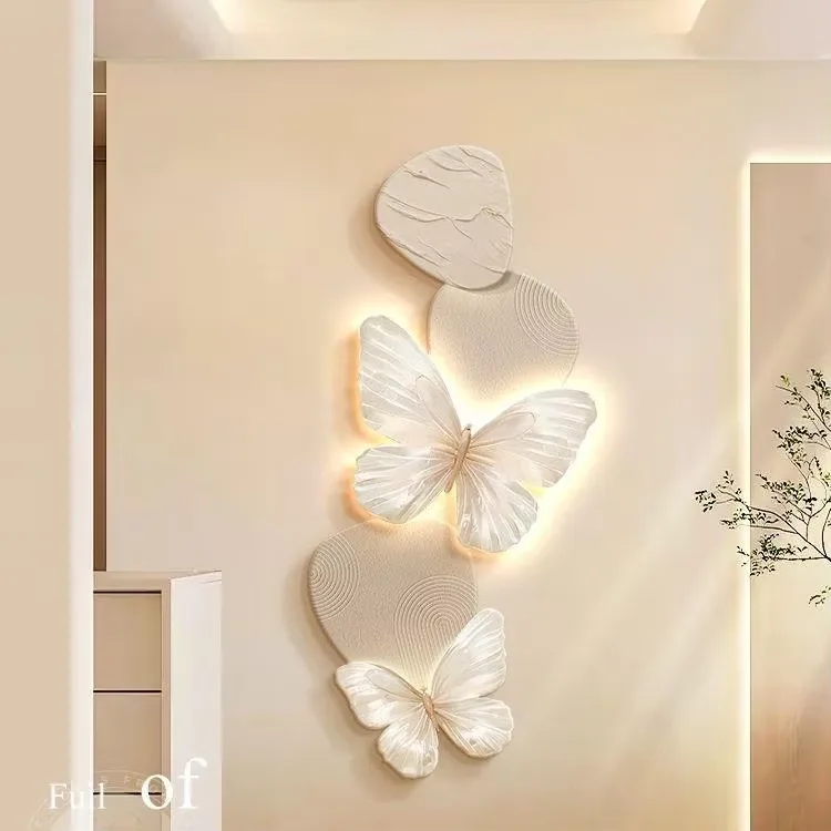 Modern Cream-Colored Elegant Butterfly Wall Sconce High-End 3D Vertical Wall Decor with Art Deco Sandstone Texture