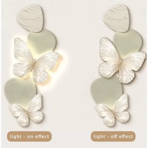 Modern Cream-Colored Elegant Butterfly Wall Sconce High-End 3D Vertical Wall Decor with Art Deco Sandstone Texture