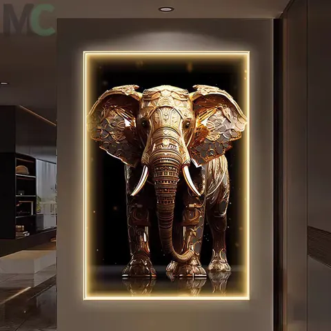 Modern Crystal Mural Nordic Facing the Door Elephant Animal Painting  LED Wall Art Home Decor Paintings