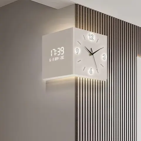 Modern Double-Sided Acrylic Wall Clock with Moon Motif Silent, Drill-Free, Digital Display for the Living Room