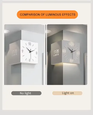 Modern Double-Sided Acrylic Wall Clock with Moon Motif Silent, Drill-Free, Digital Display for the Living Room