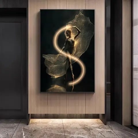人物 单幅 装饰画 轻奢风 酒店背景墙挂画 LED带灯画
