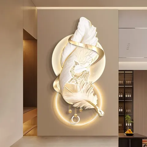 Modern Feather Luxury Living Room Porch Acrylic LED Painting Top Grade Corridor Background Wall Art Home Decor Painting