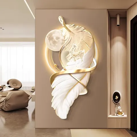 Modern Feather Luxury Living Room Porch Acrylic LED Painting Top Grade Corridor Background Wall Art Home Decor Painting