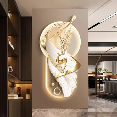 Modern Feather Luxury Living Room Porch Acrylic LED Painting Top Grade Corridor Background Wall Art Home Decor Painting