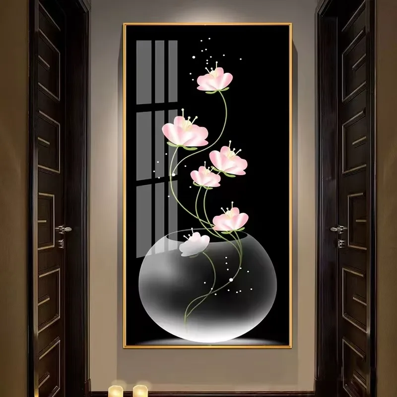 Modern Gold Flower Poster Print Wall Art Canvas Painting for Living Room Crystal Porcelain Painting Home Decoration