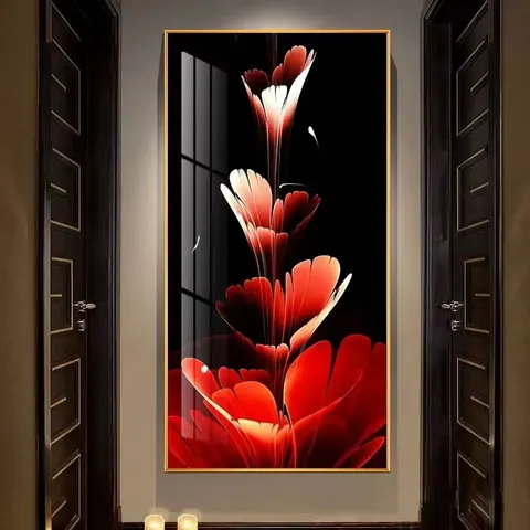 Modern Gold Flower Poster Print Wall Art Canvas Painting for Living Room Crystal Porcelain Painting Home Decoration