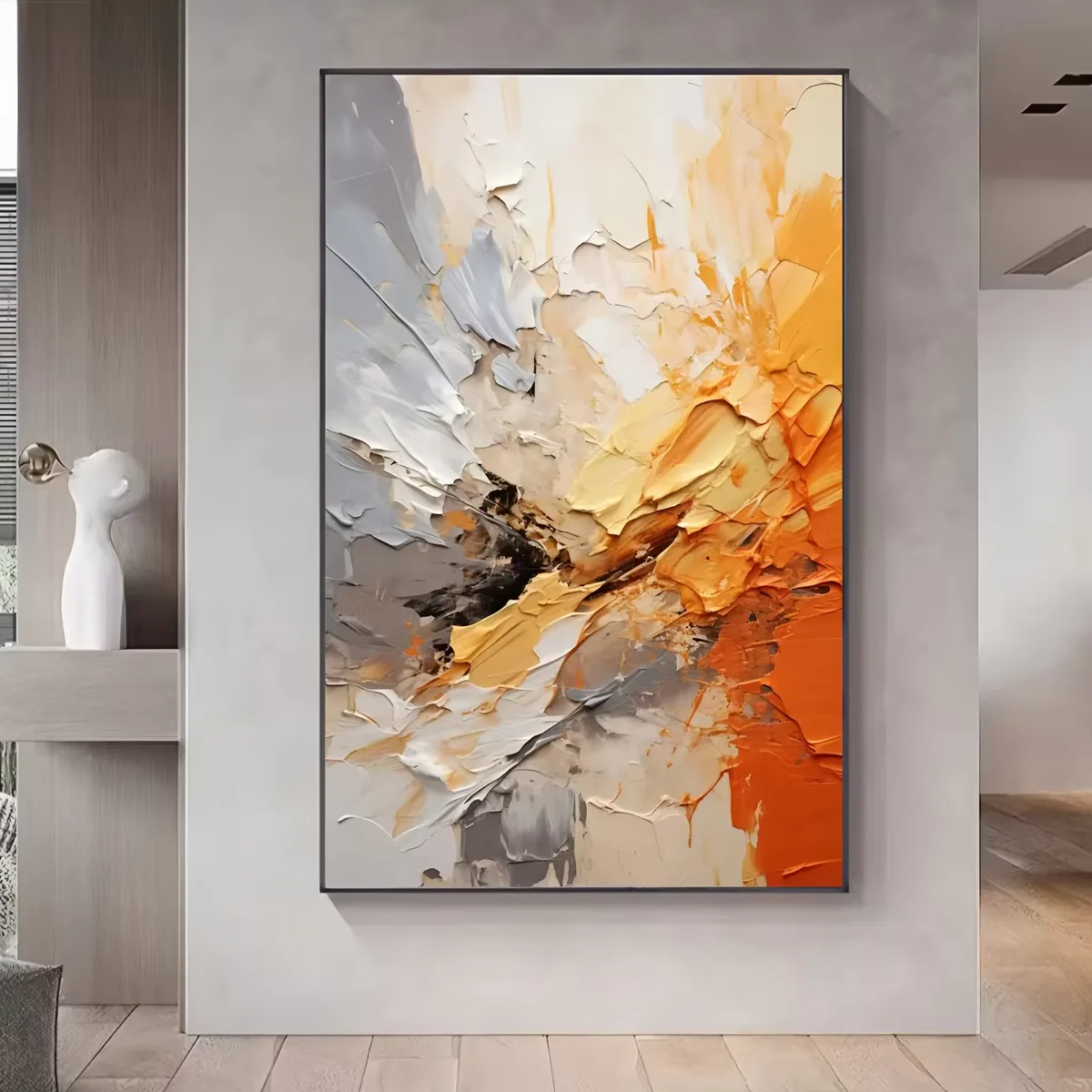 Modern Hand Canvas Oil Painting Heavy Texture Black and White Abstract Artwork Wall Decor Art