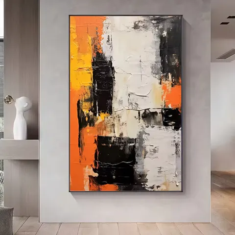 Modern Hand Canvas Oil Painting Heavy Texture Black and White Abstract Artwork Wall Decor Art
