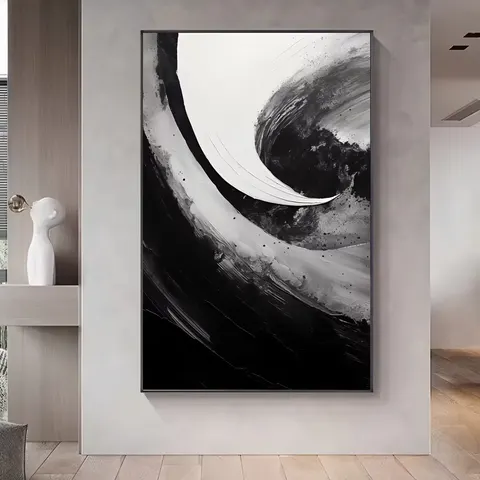 Modern Hand Canvas Oil Painting Heavy Texture Black and White Abstract Artwork Wall Decor Art