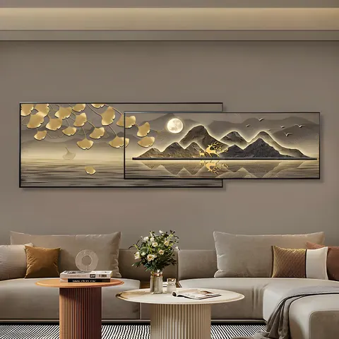 Modern High-end Atmospheric Elk Ginkgo Leaf Crystal Porcelain Painting Luxury Living Room Wall Art Decor Painting