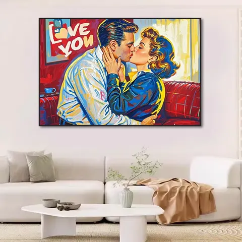 Modern Home Decor Graffiti Popular Design Art Decor Paintings "I love You" Kissing Couple Posters Oil Painting Mural