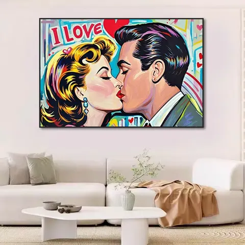 Modern Home Decor Graffiti Popular Design Art Decor Paintings "I love You" Kissing Couple Posters Oil Painting Mural