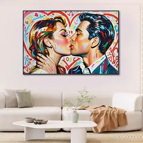 Modern Home Decor Graffiti Popular Design Art Decor Paintings "I love You" Kissing Couple Posters Oil Painting Mural