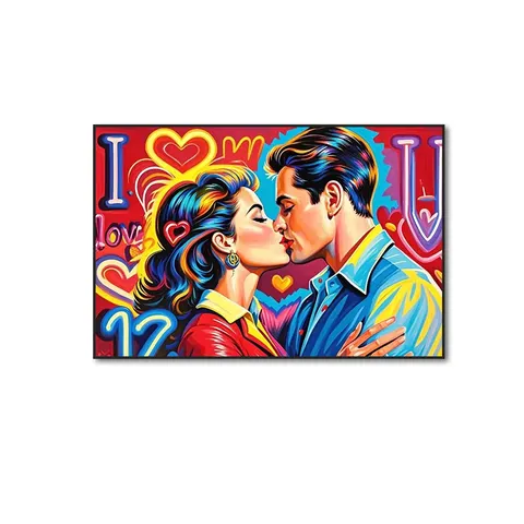 Modern Home Decor Graffiti Popular Design Art Decor Paintings "I love You" Kissing Couple Posters Oil Painting Mural