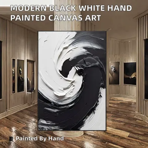 Modern Home Decoration Abstract Wall Art Mural Canvas Black & White Hand Painted Watercolor Digital Printing Still Life Frame
