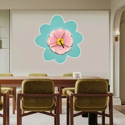 Modern Ins Style Simple Flower Clock Living Room Wall Clock Wall Decor Home Decor Wall Art LED Light Painting