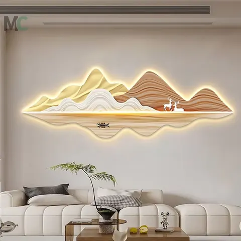 Modern Jinshan Living Room Sofa Background Wall Decoration Painting with Led Light Elk High-grade Mural