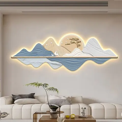 Modern Jinshan Living Room Sofa Background Wall Decoration Painting with Led Light Elk High-grade Mural