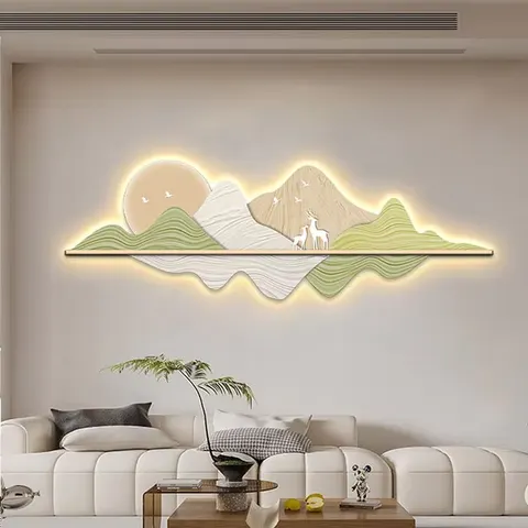 Modern Jinshan Living Room Sofa Background Wall Decoration Painting with Led Light Elk High-grade Mural