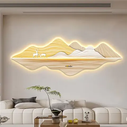 Modern Jinshan Living Room Sofa Background Wall Decoration Painting with Led Light Elk High-grade Mural