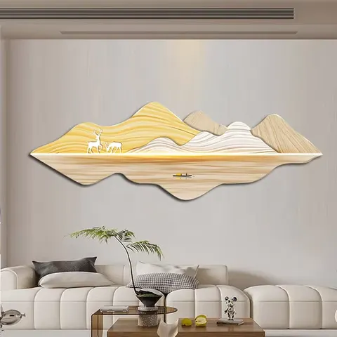 Modern Jinshan Living Room Sofa Background Wall Decoration Painting with Led Light Elk High-grade Mural