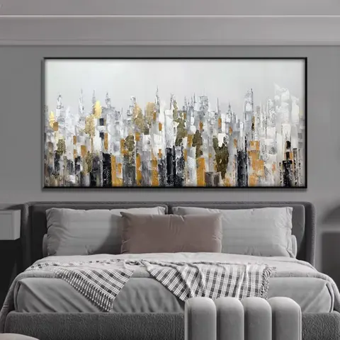 Modern Large Still Life Oil Painting Canvas Gold Hand-Painted Aluminium Alloy Frame Art Deco Wall Decor for Hotel Home Living