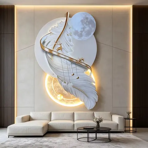 羽毛 单幅 装饰画 现代简约 酒店背景墙挂画 LED带灯画