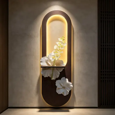Modern LED Decorative Painting, Embossed White Flower Wall Lamp, Ambient Light Wall Art for Hotel Villa Background Wall