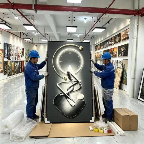 Modern LED Decorative Painting Silent Wall Clock Abstract Stereo Effect MDF Rectangle Wall Art for Living Room