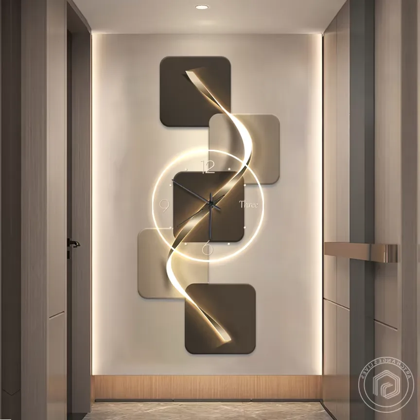 Modern, Light Luxury Acrylic Square Analog Wall Clock with Silent LED Light, Plug-in  Suitable for the Living Room