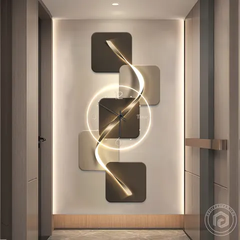Modern, Light Luxury Acrylic Square Analog Wall Clock with Silent LED Light, Plug-in  Suitable for the Living Room