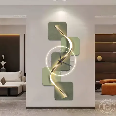 Modern, Light Luxury Acrylic Square Analog Wall Clock with Silent LED Light, Plug-in  Suitable for the Living Room