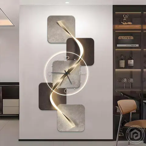 Modern, Light Luxury Acrylic Square Analog Wall Clock with Silent LED Light, Plug-in  Suitable for the Living Room