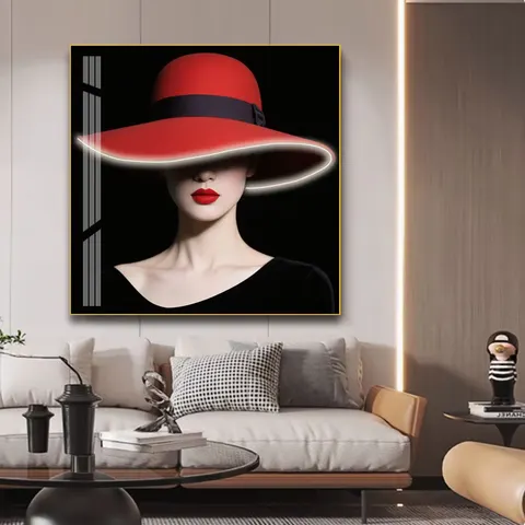 Modern Light Luxury Beauty Figure Art Decor LED Painting Living Room Background Wall Crystal Painting