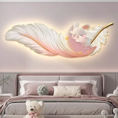 羽毛 单幅 装饰画 轻奢风 卧室背景墙挂画 LED带灯画