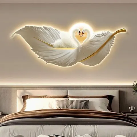Modern Light Luxury Feather Clock Mural Laser Engraving Crystal Porcelain Painting Wall Art Home Decor